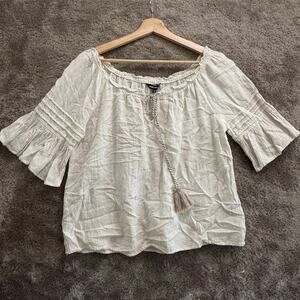 Unique Spectrum Linen Peasant Boho Top Blouse Off Shoulder M Medium